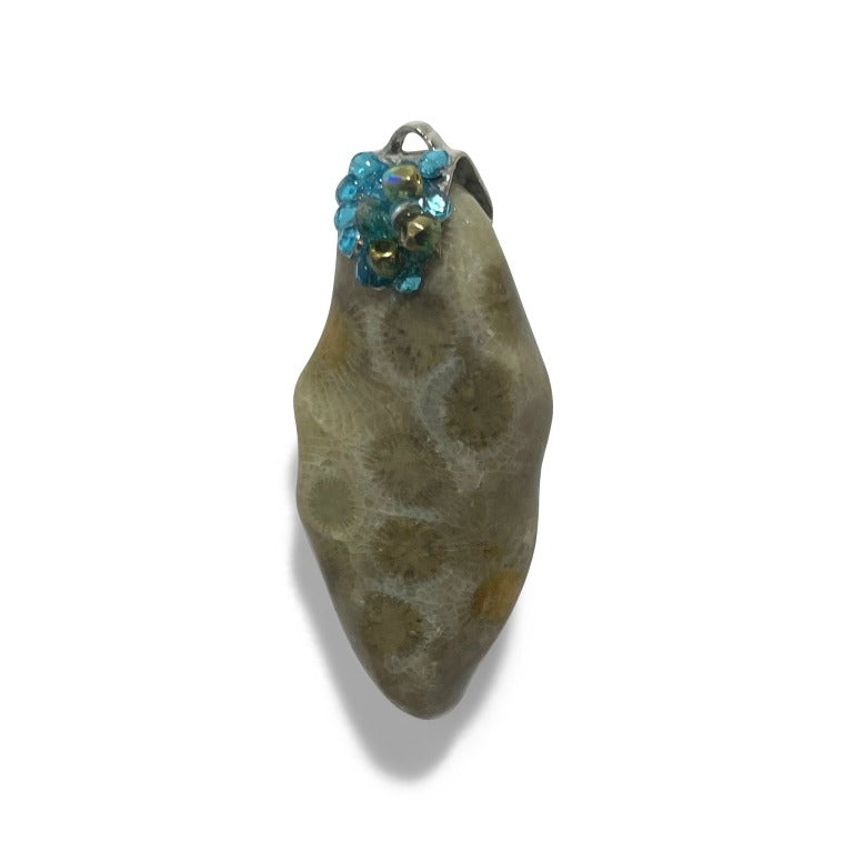 Petoskey Stone with Turquoise Crystal Pendant