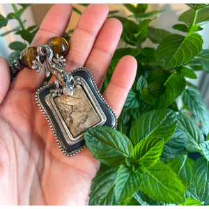 Rooted Warrior – Hematite, Tiger’s Eye & Picture Jasper Necklace