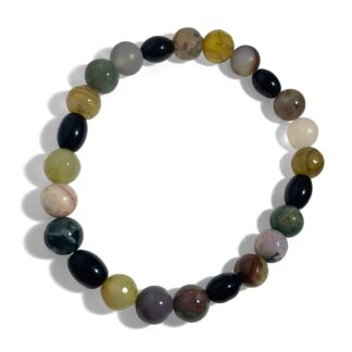 Multicolored Agates with Black Jasper Bracelet