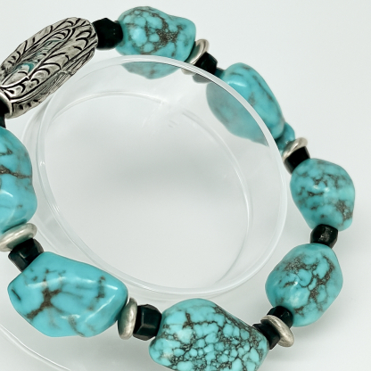 Side view of Turquoise Nugget Bracelet showcasing natural stone texture