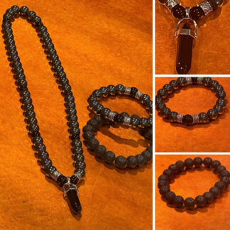 Men's Hematite, Obsidian and Black Agate Matching Necklace and Bracelets