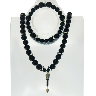 The Protection Pair – Black Onyx x White Earth Beads (Bracelet + Necklace Set)